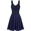 Generic Abito gotico, elegante, rockabilly, corto, senza maniche, con linea ad A, abito da festa, stile vintage, stile steampunk, Blu scuro, XL