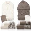 Nada Home Completo bagno asciugamani accappatoi set uomo donna in spugna di cotone 6856 (IT, Testo, Taglia unica, Regular, Regular, Colombia Panna-Tortora)
