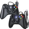Dinosoo Confezione da 2 controller di ricambio per Xbox 360 con cavo, controller PC compatibile con Microsoft Xbox 360 e Slim/PC, con joystick aggiornato, doppio shock, funzione vocale, nero