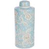 GILDE Vaso con coperchio in ceramica smaltata, motivo floreale, cilindrico, altezza 44 cm x diametro 18 cm, colore blu