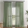 Joydeco Tende in lino verde oliva per soggiorno, lunghezza 213 cm, set di 2 pannelli, tende semitrasparenti lunghe 213 cm, tende plissettate lunghe per finestre e tende (larghezza 132 x lunghezza 213