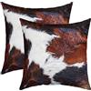 Homemissing Federa per cuscino in pelle bovina, 45,7 x 45,7 cm, in pelliccia di mucca, per soggiorno, motivo: animali della fattoria occidentale, bianco, nero, marrone, federa decorativa per divano e