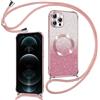 Phoona Cover Magnetica Glitter per iPhone 12 Pro con Cordino, [Compatibile con MagSafe], Brillantini Sottile Lucida TPU Silicone Custodia per iPhone 12 Pro Morbido Antiurto Cover, Rosa