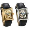 JewelryWe Orologio da Ragazzi Uomini Orologio da Polso Meccanico Cinturino in Pelle Numeri Romani Colore Argento/Oro Regalo