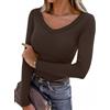 Aottori Maglia Termica Donna Manica Lunga Costine Maglietta con Scollo a V Elegante Basic Tops Tinta Unita Sottogiacca Caldo Cotone Slim Fit Nero L