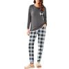 Ekouaer Pigiama Donna Caldo Cotone Plaid Pigiami Tuta Pigiama Invernale Set Pigiama Tasche con Coulisse Morbida, Rosso a Scacchi, S
