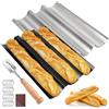 BORDEAG Teglia per Baguette, Set Di 2 Stampo per Pane Francese con Coltello da Fornaio, Piastra per Pane Traforata con Rivestimento Antiaderente, Stampo per Baguette a 3 Griglie