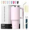 WATERSY 591ml Bicchiere Termico con Manico, 20 oz Grande Tazza Termica in Acciaio Inox, Tazza da Caffè con Cannuccia, Thermos per Acqua Doppia Parete, per Palestra, Auto e Viaggio (Rosa Chiaro)