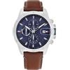 Tommy Hilfiger Orologio A Doppio Fuso Orarioda Uomo con Cinturino in Pelle Marrone - 1792195, Blue