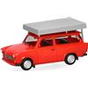 herpa modellino auto Trabant 601 Universal, rosso acceso con tenda da tetto, miniatura in scala 1:87, da collezione, Made in Germany, modello in plastica