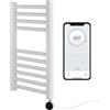 Greened House Scaldasalviette elettrico intelligente con controllo WiFi, 400 mm di larghezza x 600 mm di altezza, programmabile per 7 giorni, compatibile con app (barra bianca + elemento WiFi cromato)