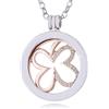 Morella Collana Donna in Acciaio Inox con Coins Moneta amuleto Ciondolo Rotondo 33 mm Trifoglio Moderno Color Oro Rosa in Sacchetto di Velluto