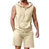 Generico Tuta Sportiva da Uomo Palestra 2 Pezzi Gilet Muscolare e Pantaloncini Set con Cappuccio Canotta Spiaggia Joggers Top Casual Corsa di Estive Senza Maniche Giubbino Smanicato Bodybuilding