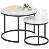 Soayone - Tavolino rotondo nero da caffè, bianco, con struttura in metallo nero, 60 x 60 x 45 cm e 40 x 40 x 35 cm