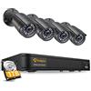 Anlapus 1080P - Videocamera di sorveglianza esterna 8 CH H.265+ DVR con 1TB HDD + 4 Bullet Camera 20M IR Visione Notturna compatibile PC/Mac