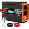 JARXIOKE Inverter 12v 220v Onda Pura 2500W Power Inverter Invertitore di Potenza a Onda Sinusoidale Pura Display LCD Intelligente-2 EU Presa con Uscita USB and Telecomando per Camion Camping Macchina da Caffè