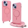 CUZZCASE Cover Compatibile con iPhone 15 Plus(6.7),Cover Magnetica[Compatibile con MagSafe],Bumper con Laccio,Regolabile Lanyard TPU Corda Silicone Case-Rosa Scuro