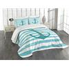 ABAKUHAUS Teal Set Copriletto Trapuntato, Nave Anchor Marine Life, Decorativo, 3 Pezzi con 2 Federe Cuscini, 264 x 220 cm, Bianco Teal