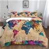 Generic Mappa Del Mondo Retrò Colorata Copripiumino Matrimoniale Set 240x220 cm con 2 Federa 50x75 cm Marrone Chiaro Copripiumino in Morbido e Anallergico 100% Microfibra con Cerniera per Bambini e Adulti