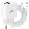 Riva case Alimentatore da rete Riva case USB-A/C con cavo USB-C/Lightning Nuovo PD 20W Bianco [PS4102WD5EU]