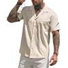 Mauro Kane Camicia Lino Uomo Camicie Maniche Corte Cotone Estiva Tinta Unita Regular Fit con Tasche