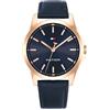 Tommy Hilfiger Orologio con Movimento al Quarzo a Tre Lancetteda Uomo con Cinturino in Pelle Blu Navy - 1792189, Blue