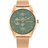 Tommy Hilfiger Orologio Analogico Multifunzione al Quarzo da Donna con Cinturino in Maglia Metallica in Acciaio Inossidabile di Color Oro Rosa - 1782770, Green