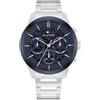 Tommy Hilfiger Orologio Analogico Multifunzione al Quarzo da Uomo con Cinturino in Acciaio Inossidabile Argentato - 1710684, Dark Blue