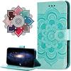 MRSTER Moto G8 Power Custodia Flip, Goffratura Design Case in PU Pelle Internamente Silicone TPU Cover Portafoglio Cover Premium Custodia per Motorola Moto G8 Power. LD Mandala Green