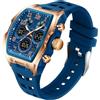 findtime Orologio sportivo digitale da uomo, con quadrante grande, casual, impermeabile, con retroilluminazione a LED, sveglia, cronometro, design unico, display doppio fuso orario, Oro rosa e blu.