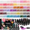 Phoenixy Kit Semipermanente Unghie, 54 Colori Smalti Semipermanenti per Unghie con Matte Glitterato Lucido e Base Top Coat Rosa Giallo Blu Nail Art Regalo per Donne