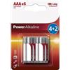 Glowster Batteria AAA LR03P6BP, confezione da 6, ideale per dispositivi ad alto consumo. Offre prestazioni durevoli e affidabili, garantendo energia per i tuoi dispositivi essenziali nell'uso quotidiano.