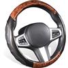 TOYOUN Coprivolante Auto Universale Venatura del legno37-38cm Coprivolante Antiscivolo Pelle Microfibra Nero Marrone