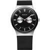 BERING 32139-202 Orologio unisex al quarzo, orologio da polso con cassa in acciaio inossidabile color argento da 39 mm, quadrante nero, cinturino in maglia milanese, vetro zaffiro, 5 ATM