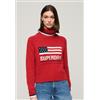 Superdry per donna. [W6110538A] Maglione lavorato a maglia con collo alto Blazer rosso, Casual, Cotone, Manica lunga