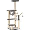 PawHut Albero Tiragraffi per Gatti Adulti e Gattini da 130cm, Lettino, Tunnel per Gatti e Pali in Sisal, Palline e Rivestimento Peluche, Grigio