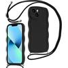 Coalbooliy Cover per iPhone 13 mini 5,4 con Cordino per Cellulare, Custodia con cornice ondulata Sottile Morbida in Silicone Protettiva Case onde Wave Frame Cover con Regolabile Collana, Nero