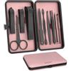 ZIZZON Mini set da viaggio per manicure 10 in 1, in acciaio inox, kit per la cura della pedicure con custodia (nero/rosa)