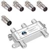 HB-DIGITAL SAT - BK - FM, splitter a 4 vie (4 vie) 5 - 2400 MHz * digitale & analogico - compatibile * completamente schermato SAT DVB-S DVB-S2 FM FM FM TV via cavo DVB-C incluso adattatore IEC