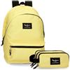 Pepe Jeans Aris Zaino per laptop doppio scomparto portatile 15,6 pollici 31 x 44 x 17,5 cm Zaino scuola poliestere by Joumma Bags, Giallo chiaro, Taglia unica, Zaino + astuccio