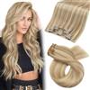 Moresoo Extension Capelli Veri Clip Donna Biondo 50 cm 80g #P16/22 Lisci | Volume Istantaneo, Lavorazione Superiore, Look Elegante, Base In Tessuto, Clip Sicure