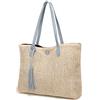 Yusat Borsa a mano, borsa in paglia alla moda in poliuretano, grande capacità, morbida, da donna, estiva, da spiaggia, con nappa, borsa a tracolla, Blu, 36*11*28cm