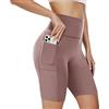 AMIYOYO Pantaloncini Donna Palestra Shorts Sportivi Leggins Corti con Tasche Pantaloni Vita Alta Culotte Biker Ciclisti Push Up Running Yoga Gym(Carnagione di Canapa,L-XL)