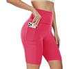 AMIYOYO Pantaloni da ciclismo da donna con tasche, a vita alta, leggings, opachi, sportivi, elasticizzati, comodi, per l'estate, lo yoga, il fitness, la palestra, Colore: rosso, 46-52