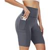 AMIYOYO Pantaloncini Donna Palestra Shorts Sportivi Leggins Corti con Tasche Pantaloni Vita Alta Culotte Biker Ciclisti Push Up Running Yoga Gym(Grigio Scuro,L-XL)