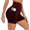 AMIYOYO Pantaloncini Donna Sportivi Shorts Leggins Corti con Tasche Palestra Culotte Vita Alta Ciclisti Running Biker Fitness Push Up Gym Yoga(Bordeaux,L-XL)