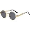 BOZEVON Steampunk Occhiali da sole - Retro Style Rotondi Metal Circolari Occhiali da sole per le Donna e gli Uomo, Oro-Grigio