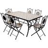 FRASCHETTI Set Da Pranzo Completo Tavolo E Sedie Pieghevoli Da Giardino In Metallo Con Decorazione Mosaico