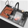 SYNSHOP Lavello Cucina Nero Lavello In Acciaio Inox Con Dosatore Sapone Rubinetto A Cascata Vasca Unica Grande Accessori Completi, 85x45x22cm