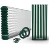 Italfence - Kit completo per recinzione plastificata: Rete metallica romboidale (Ø2,40mm, 175cm, 25m), 10 x Pali tondi tubolari (Ø48mm, 225cm), Filo di ferro e Tendifili